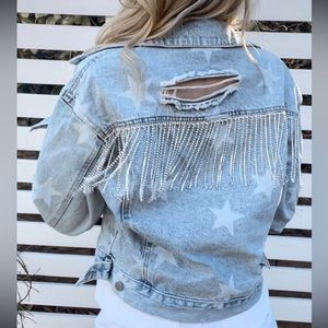 Rhinestone Fringe Star Denim Jacket